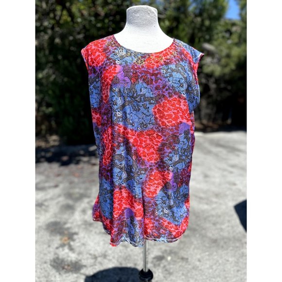 Emily Stacy Tops - Emily Stacy Top Women Size 3 Extra Large Multicolor Floral Crew Neck Sleeveless